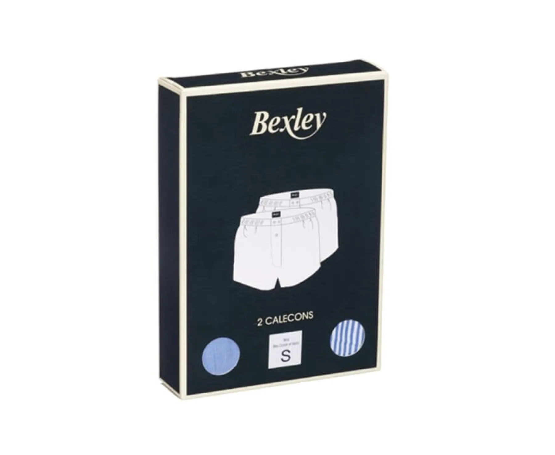 Accessories Bexley | Box Of 2 Plain Blue/Striped Ocean Blue And White Men'S Boxer Shorts - Elon | Grey, Pink And Red