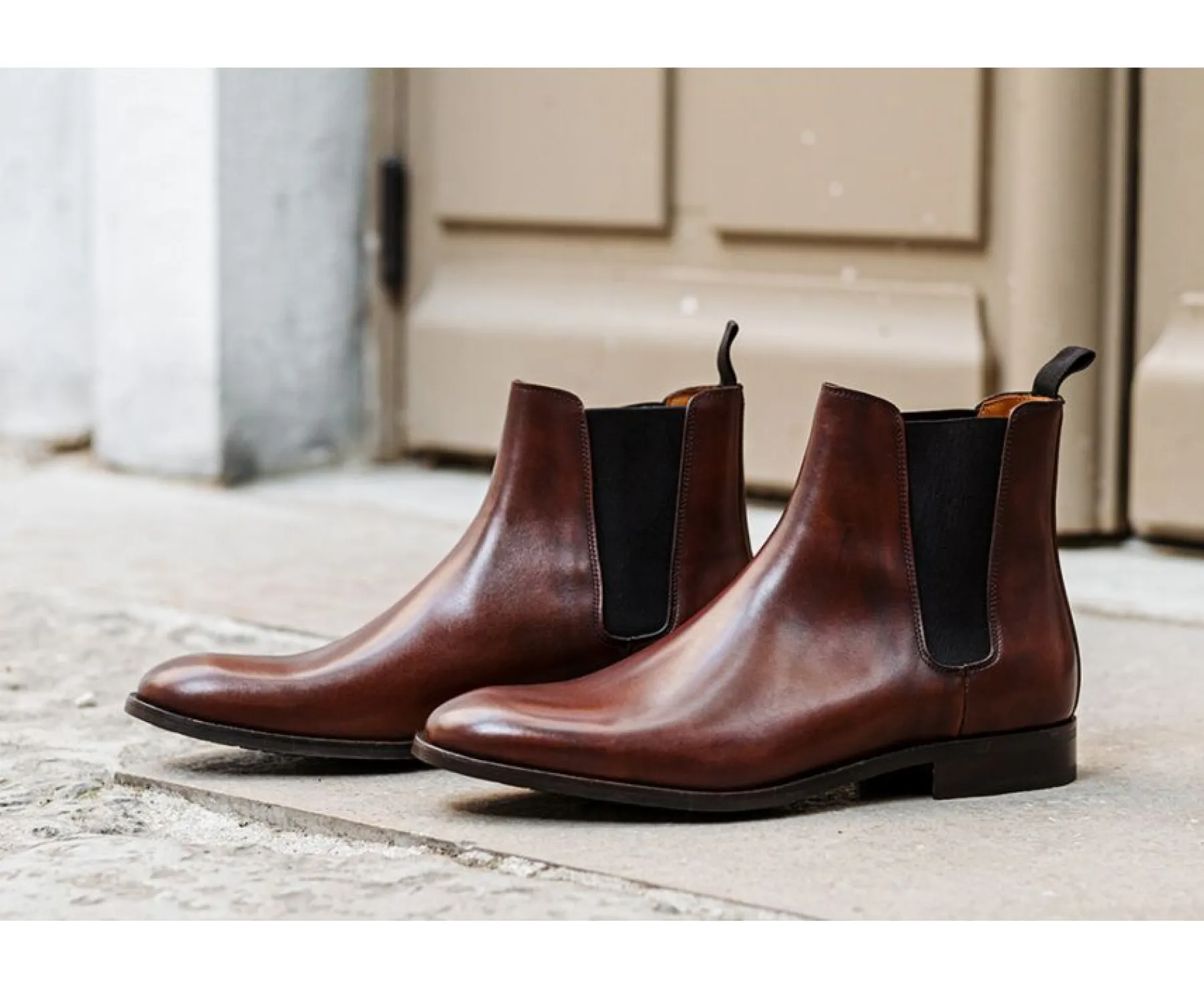 Shoes Bexley Boots Shoes | Cognac Patina Men'S Chelsea Boots With Rubber Outsole - Toddington Gomme | Patina Cognac