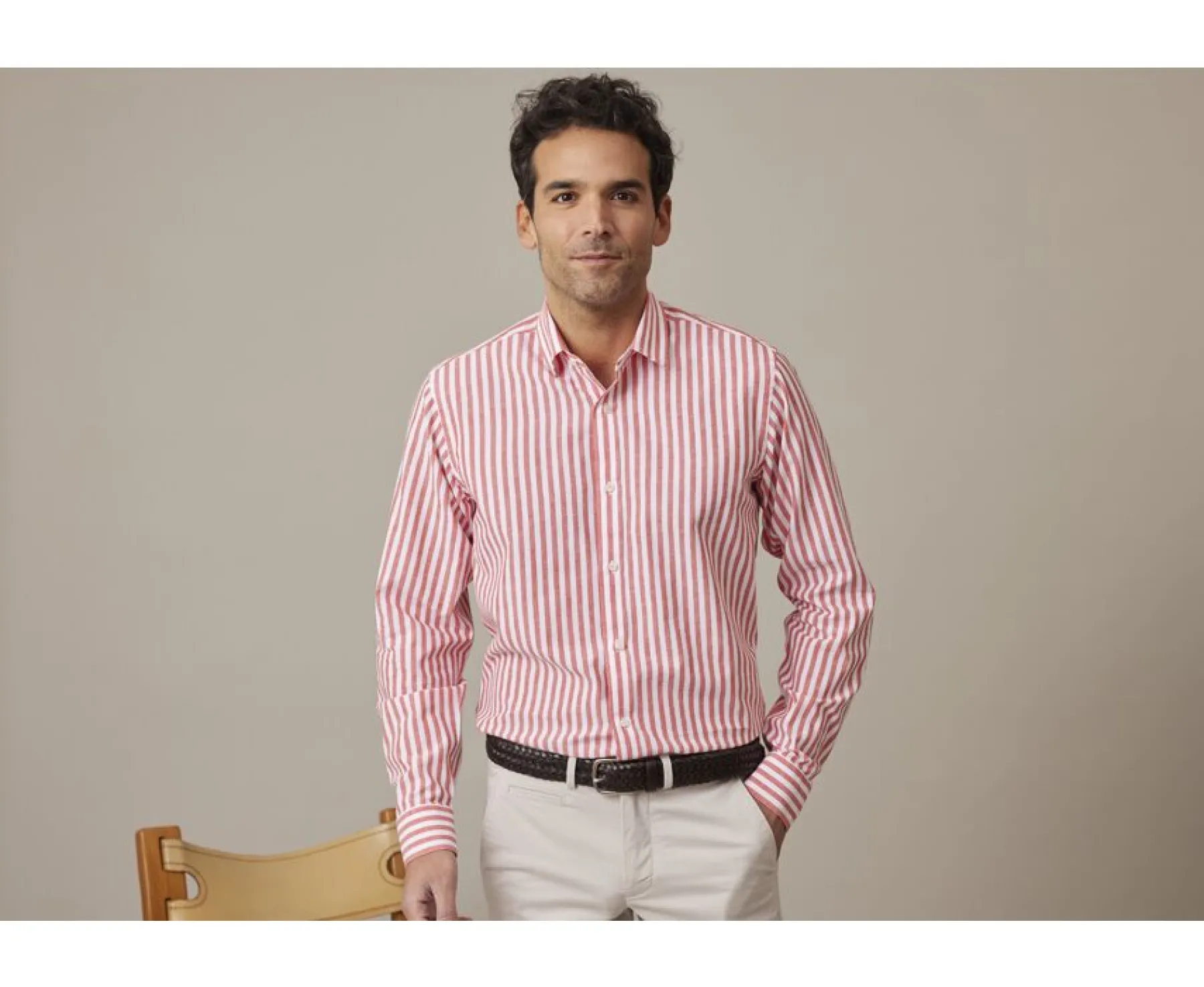 Shirts Bexley | Coral & White Striped Cotton Linen Shirt Simonin Coral And White