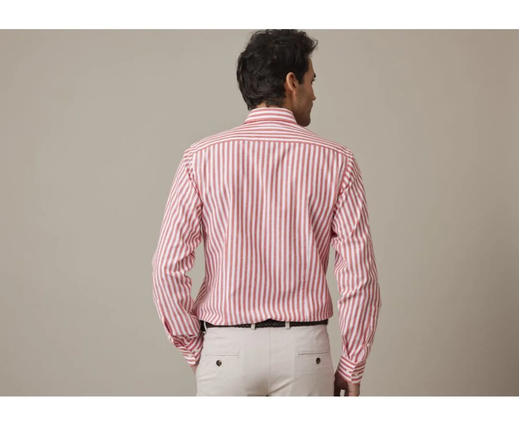 Shirts Bexley | Coral & White Striped Cotton Linen Shirt Simonin Coral And White