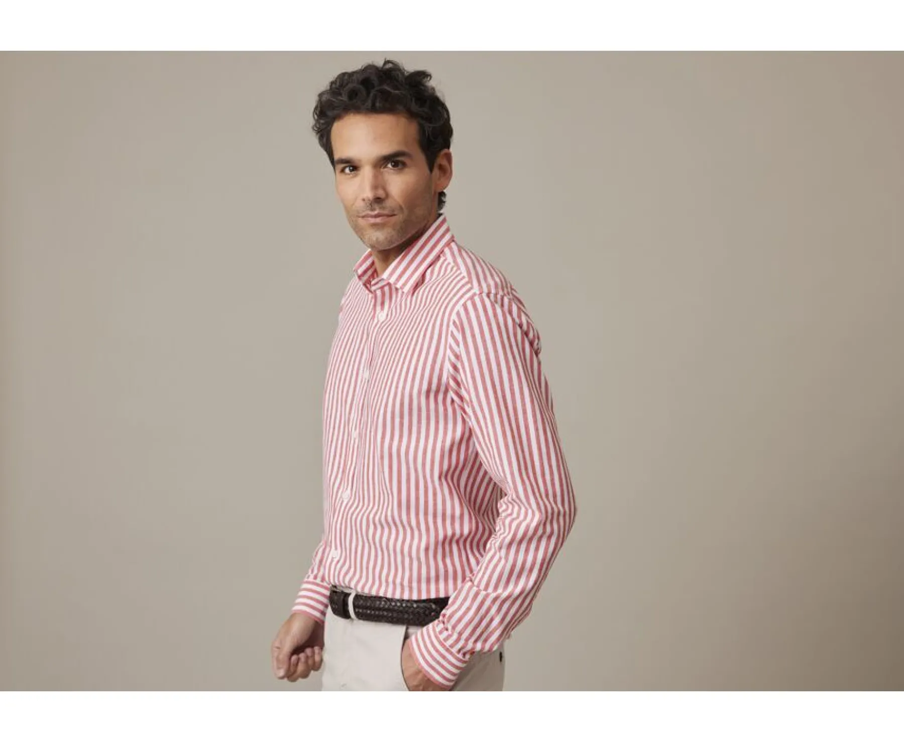 Shirts Bexley | Coral & White Striped Cotton Linen Shirt Simonin Coral And White