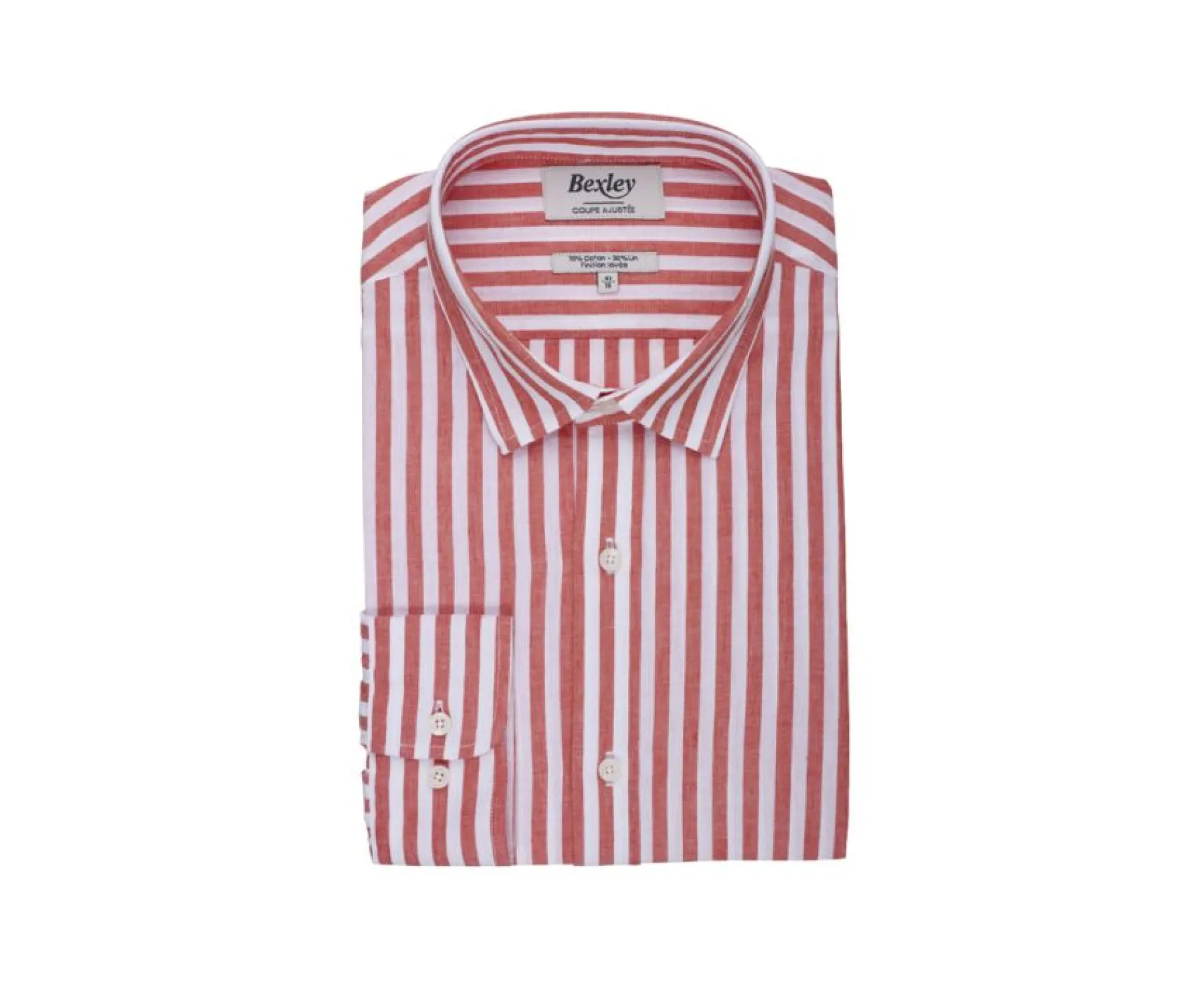Shirts Bexley | Coral & White Striped Cotton Linen Shirt Simonin Coral And White