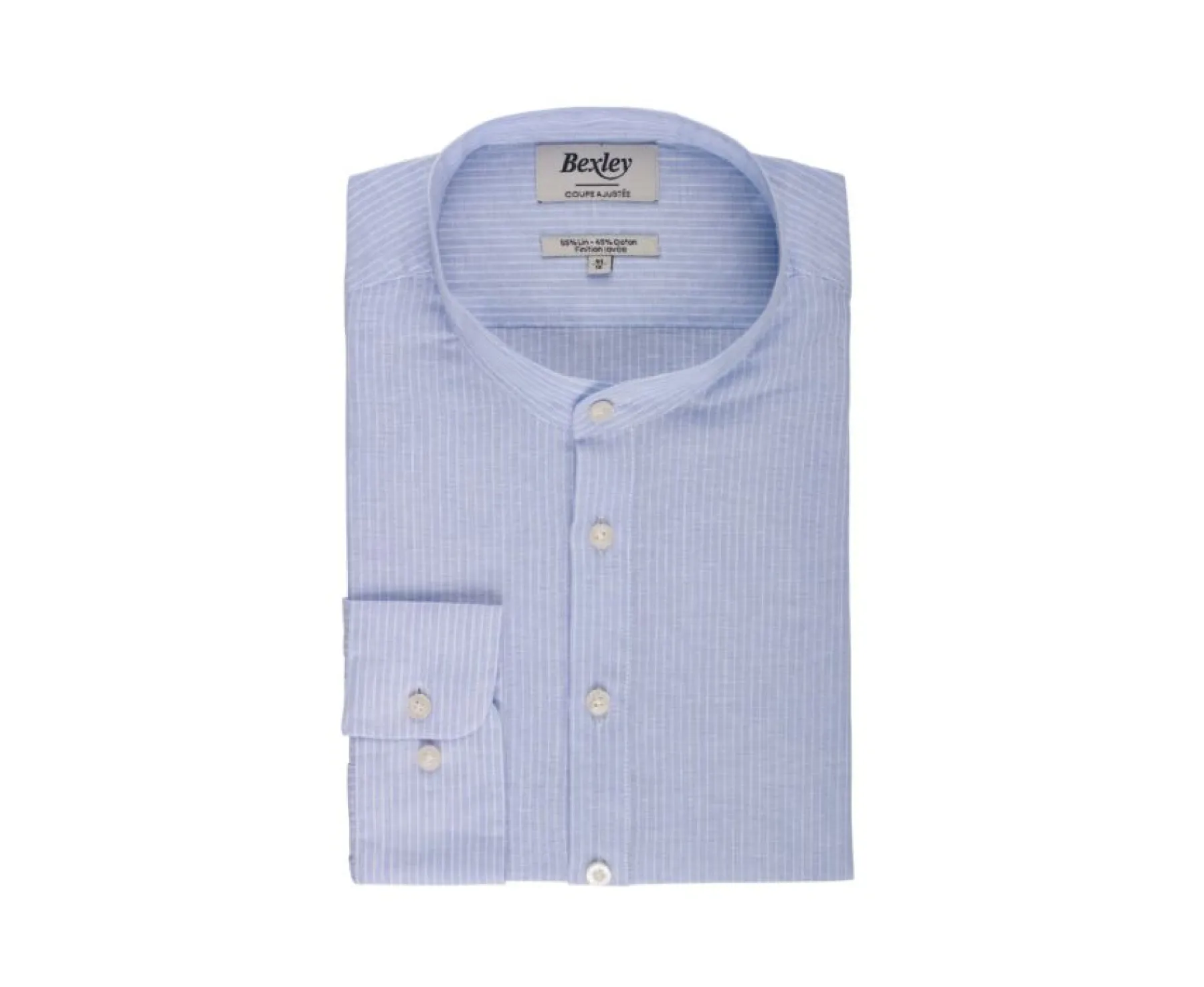 Shirts Bexley | Thin White And Blue Stripes Cotton Linen Tunic Shirt Valbert Blue And White