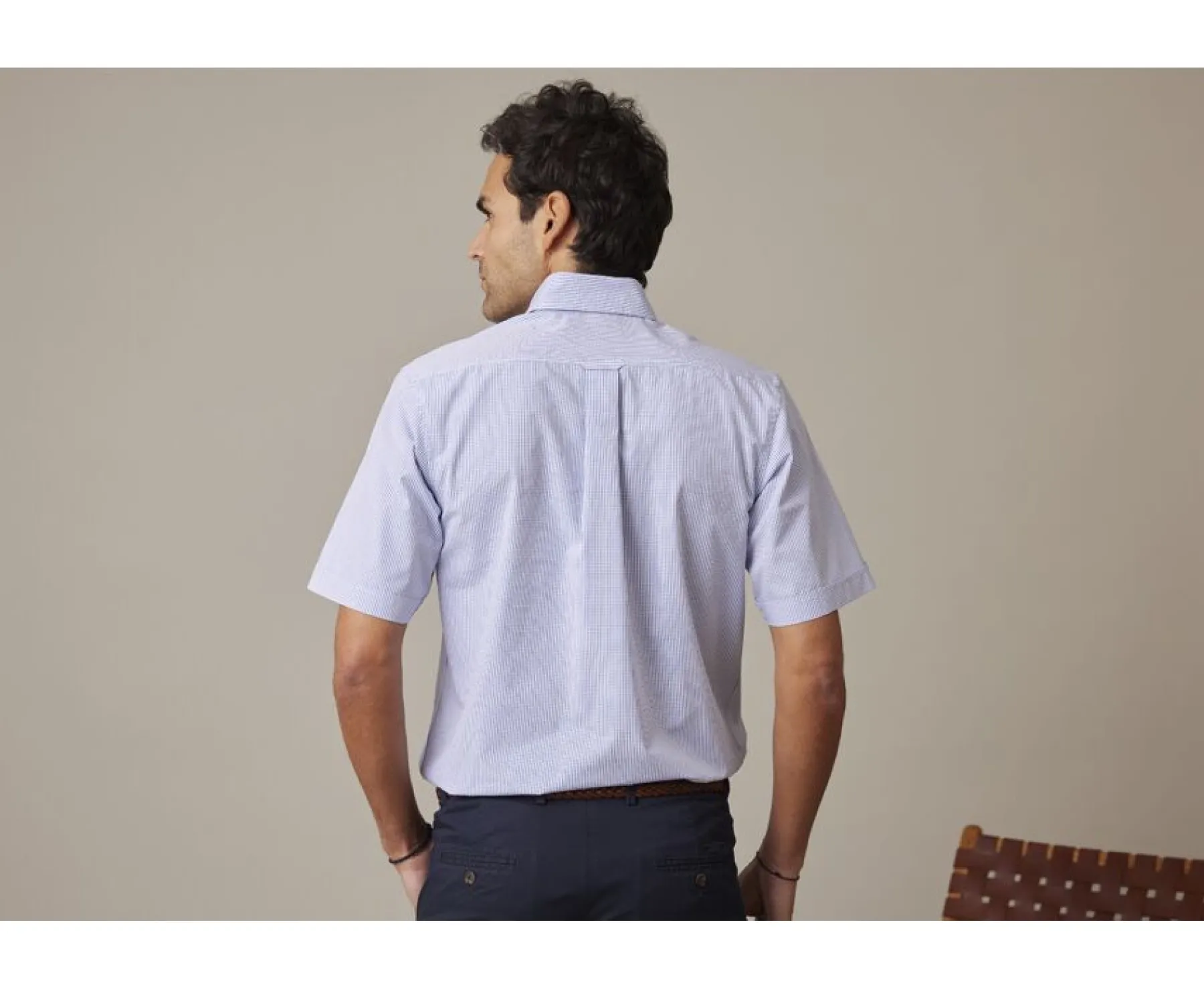 Shirts Bexley | White Cotton Shirt With Thin Blue Ocean Checks Tim Mc Blue Ocean And White