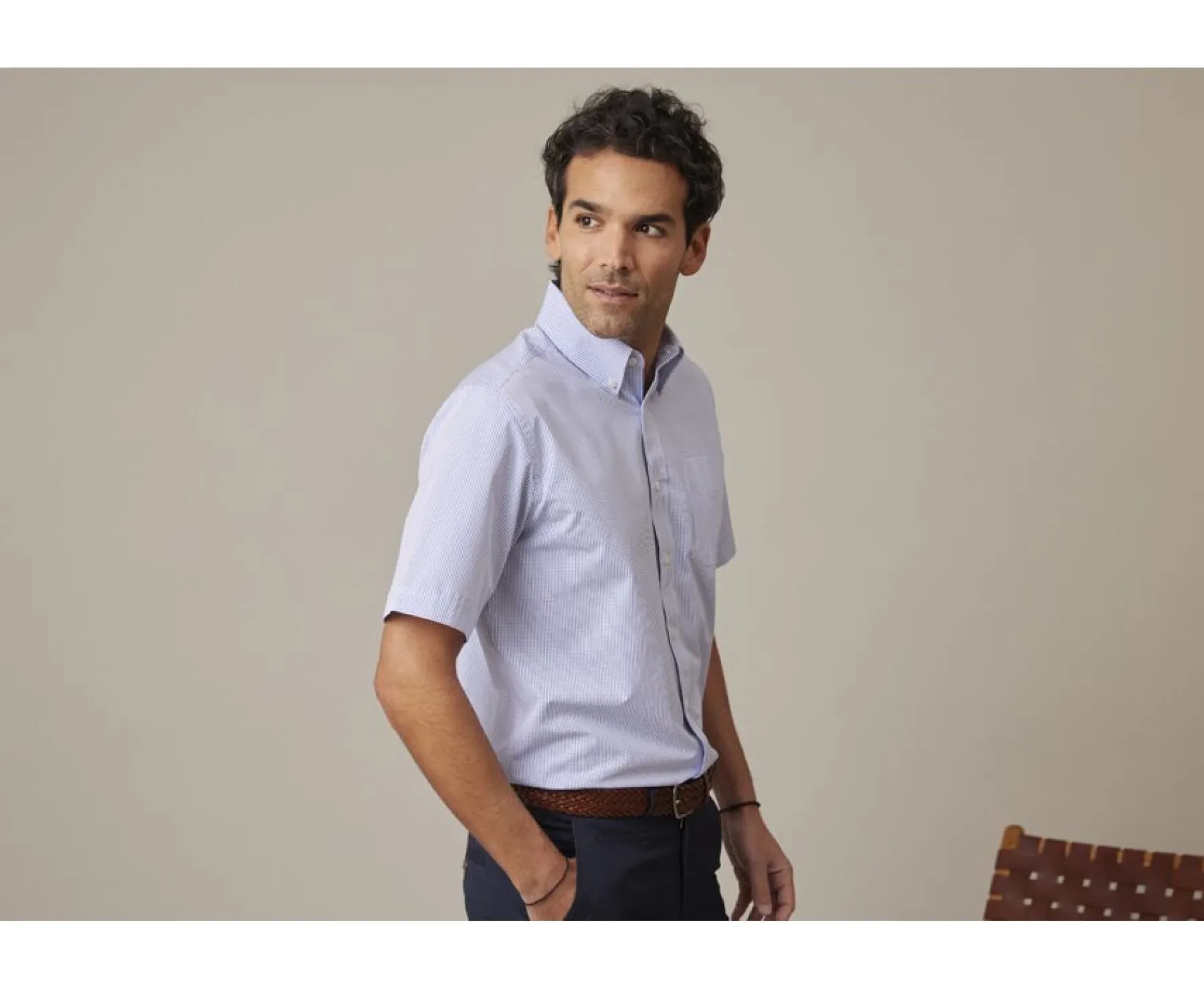 Shirts Bexley | White Cotton Shirt With Thin Blue Ocean Checks Tim Mc Blue Ocean And White