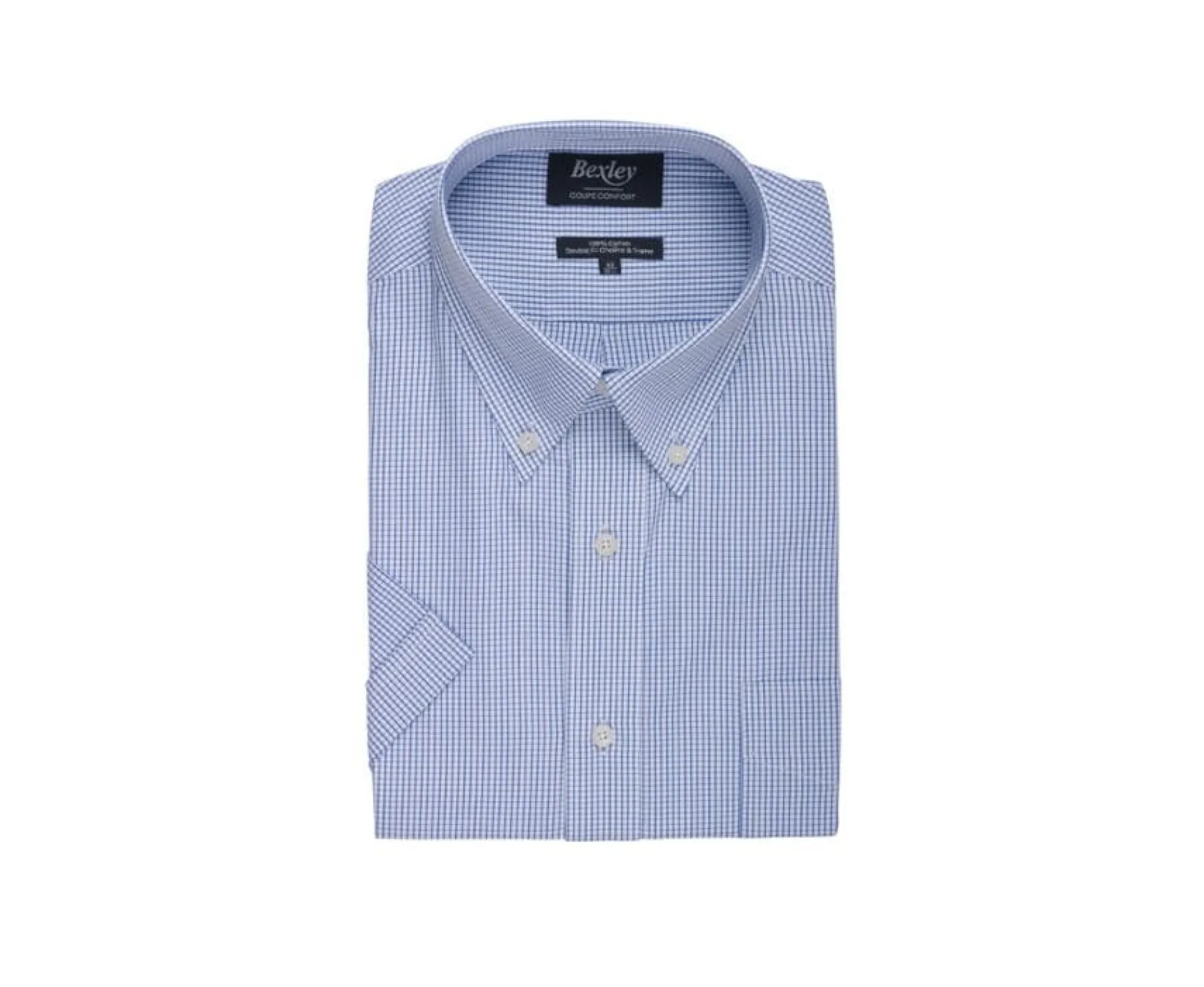 Shirts Bexley | White Cotton Shirt With Thin Blue Ocean Checks Tim Mc Blue Ocean And White