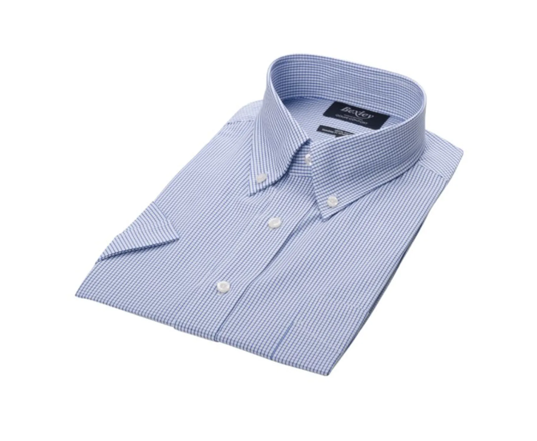 Shirts Bexley | White Cotton Shirt With Thin Blue Ocean Checks Tim Mc Blue Ocean And White