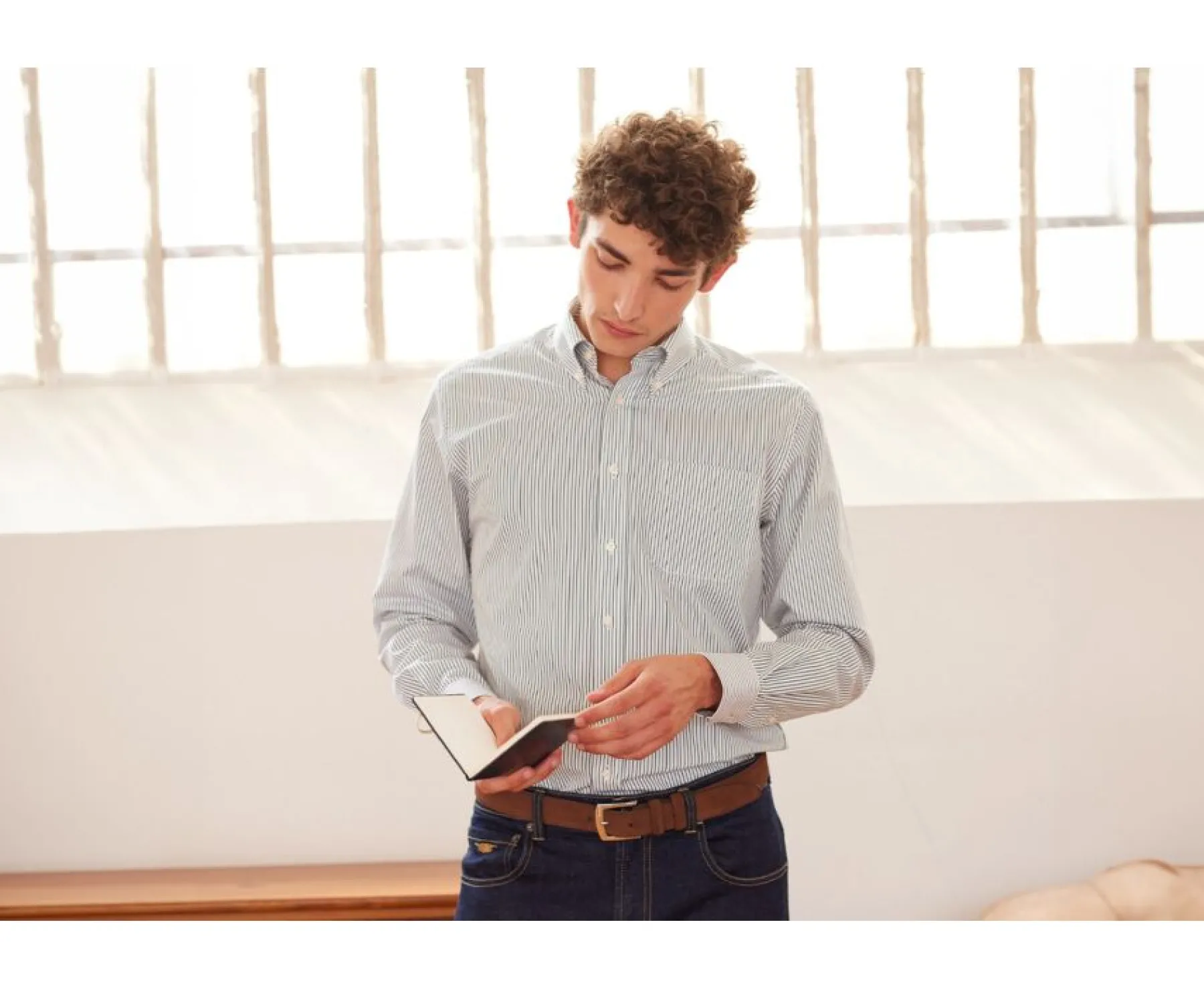 Shirts Bexley | White Shirt With Dark Green Stripes And Chest Pocket - Broderick | White & Dark Green