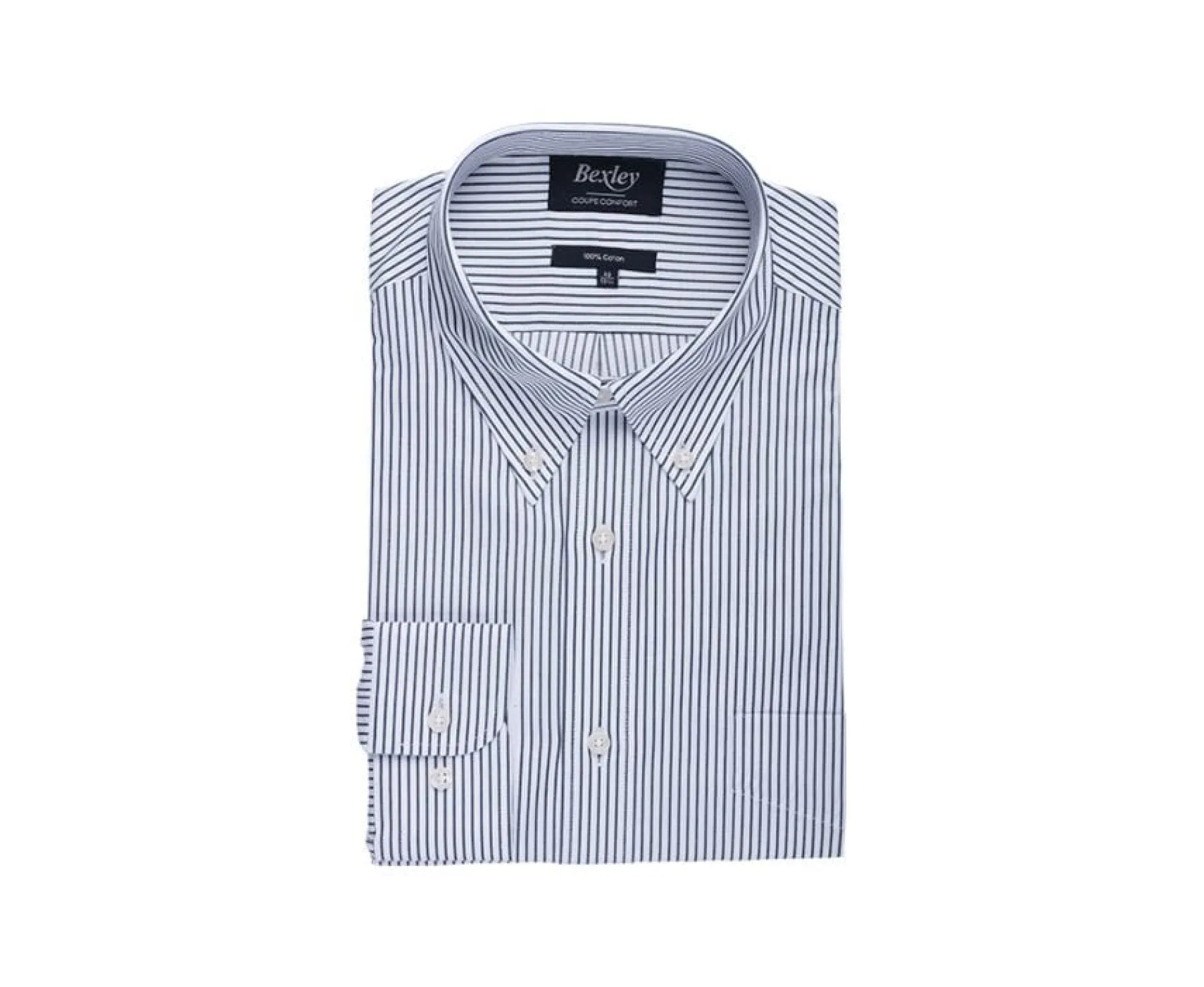 Shirts Bexley | White Shirt With Dark Green Stripes And Chest Pocket - Broderick | White & Dark Green