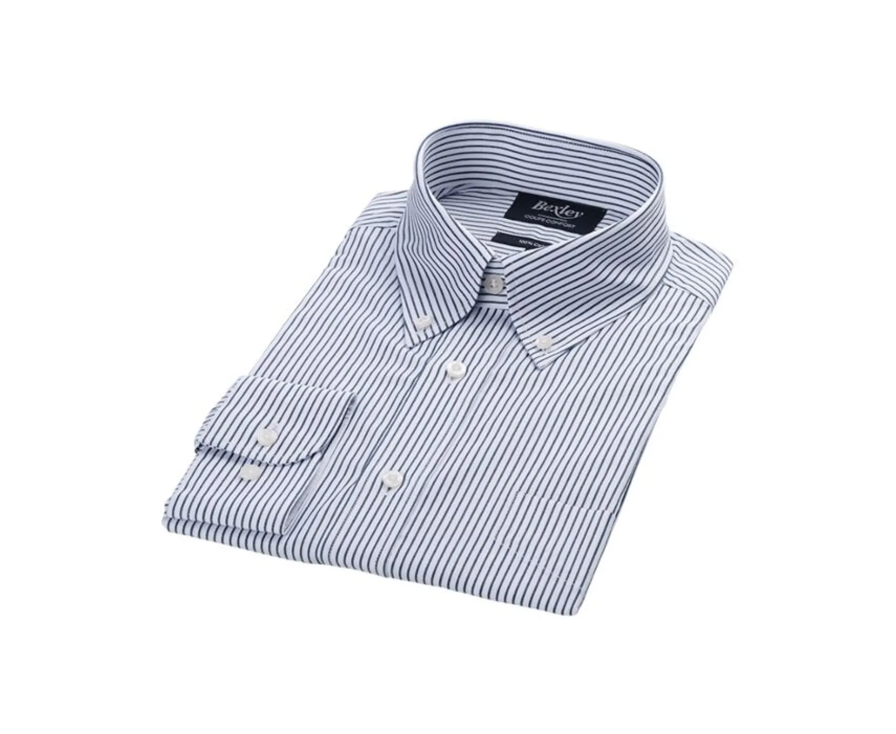 Shirts Bexley | White Shirt With Dark Green Stripes And Chest Pocket - Broderick | White & Dark Green