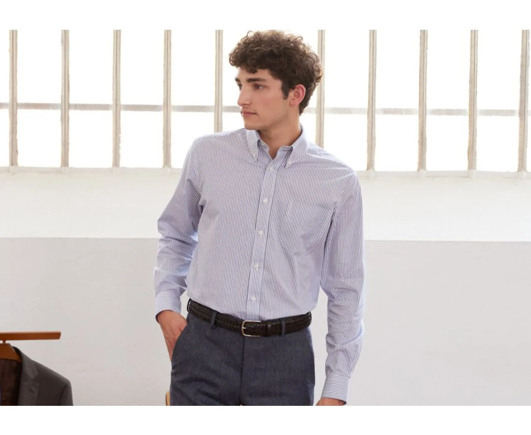 Shirts Bexley | White Shirt With Ocean Blue Stripes And Chest Pocket - Broderick | White And Ocean Blue