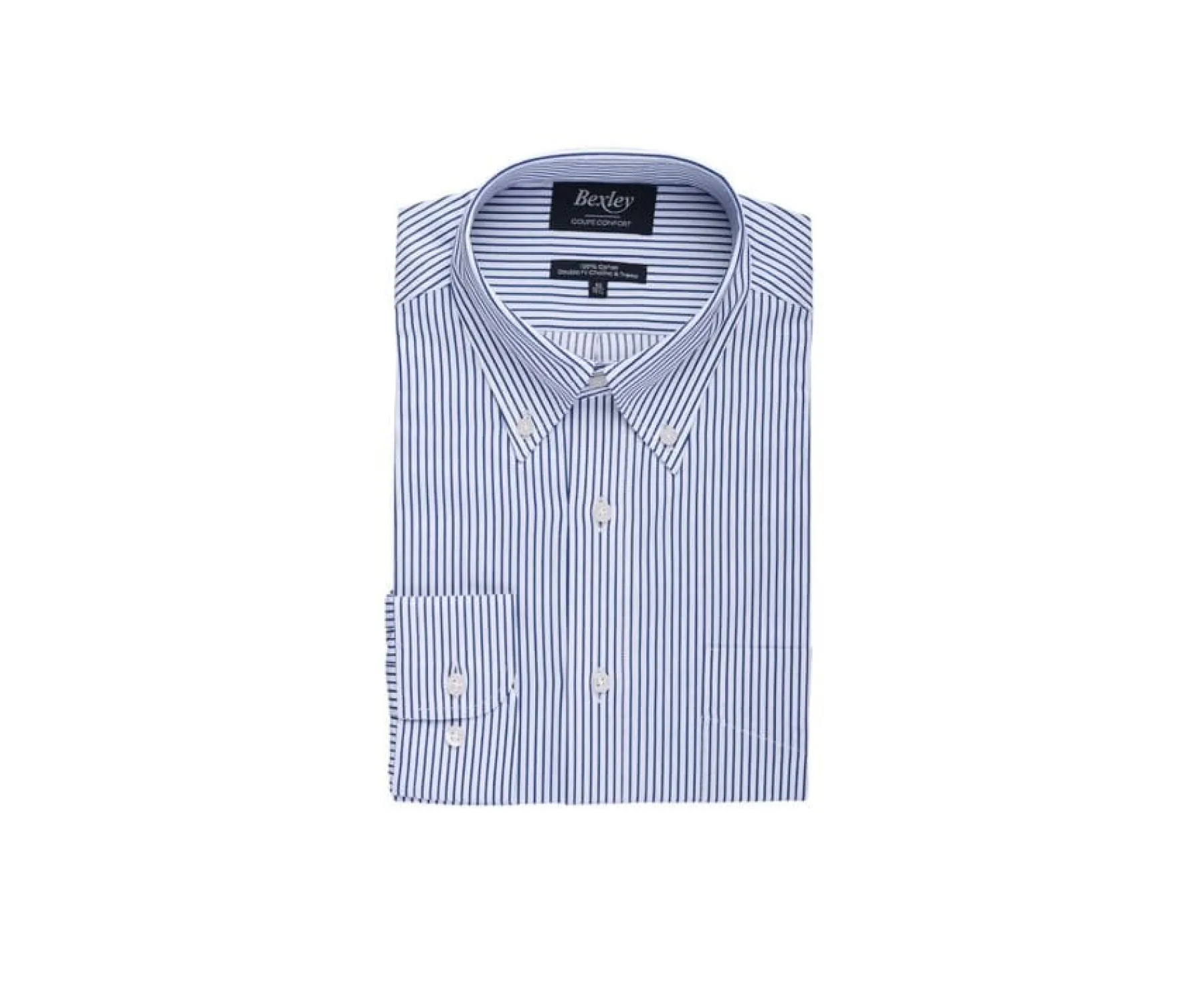 Shirts Bexley | White Shirt With Ocean Blue Stripes And Chest Pocket - Broderick | White And Ocean Blue