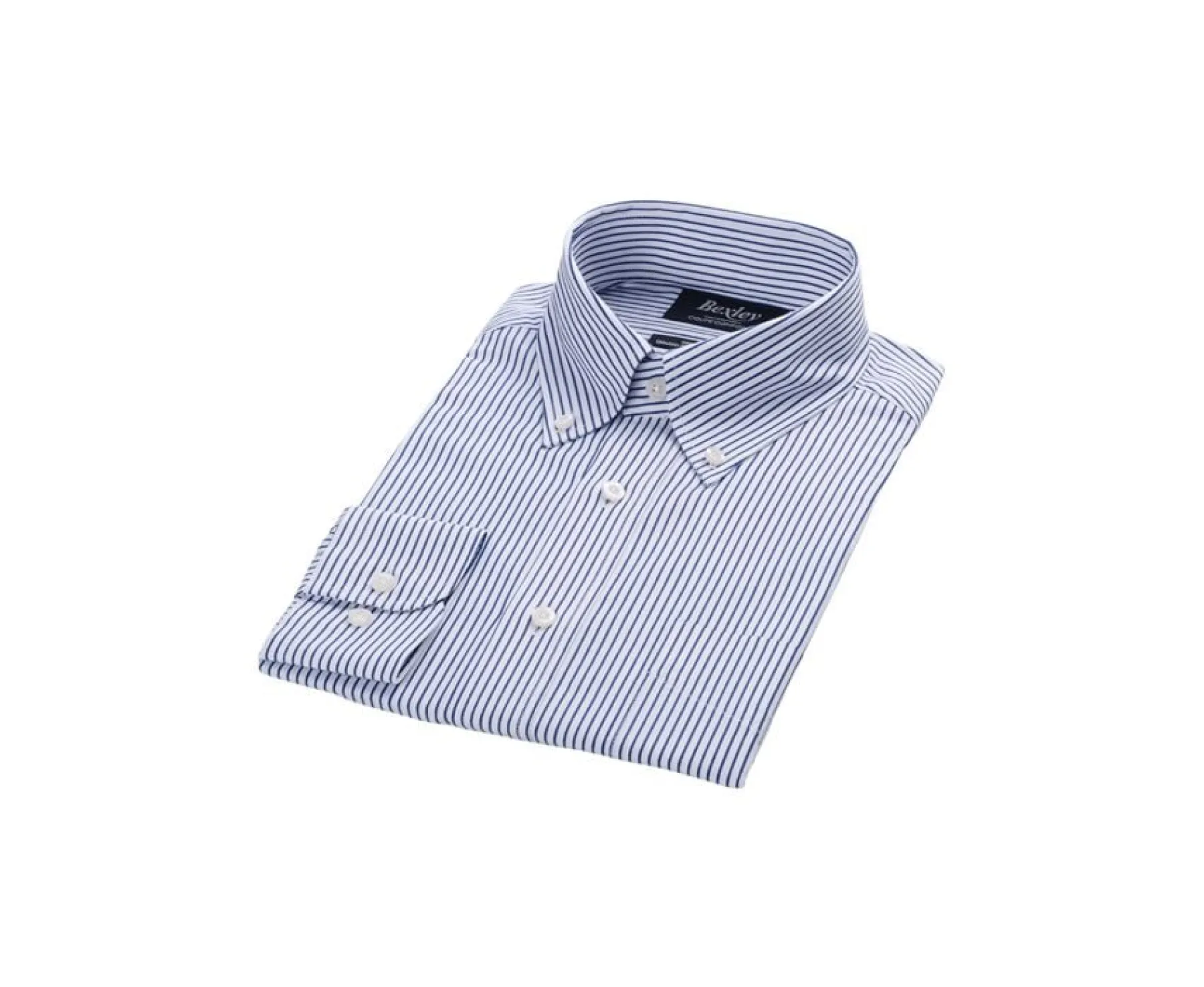 Shirts Bexley | White Shirt With Ocean Blue Stripes And Chest Pocket - Broderick | White And Ocean Blue