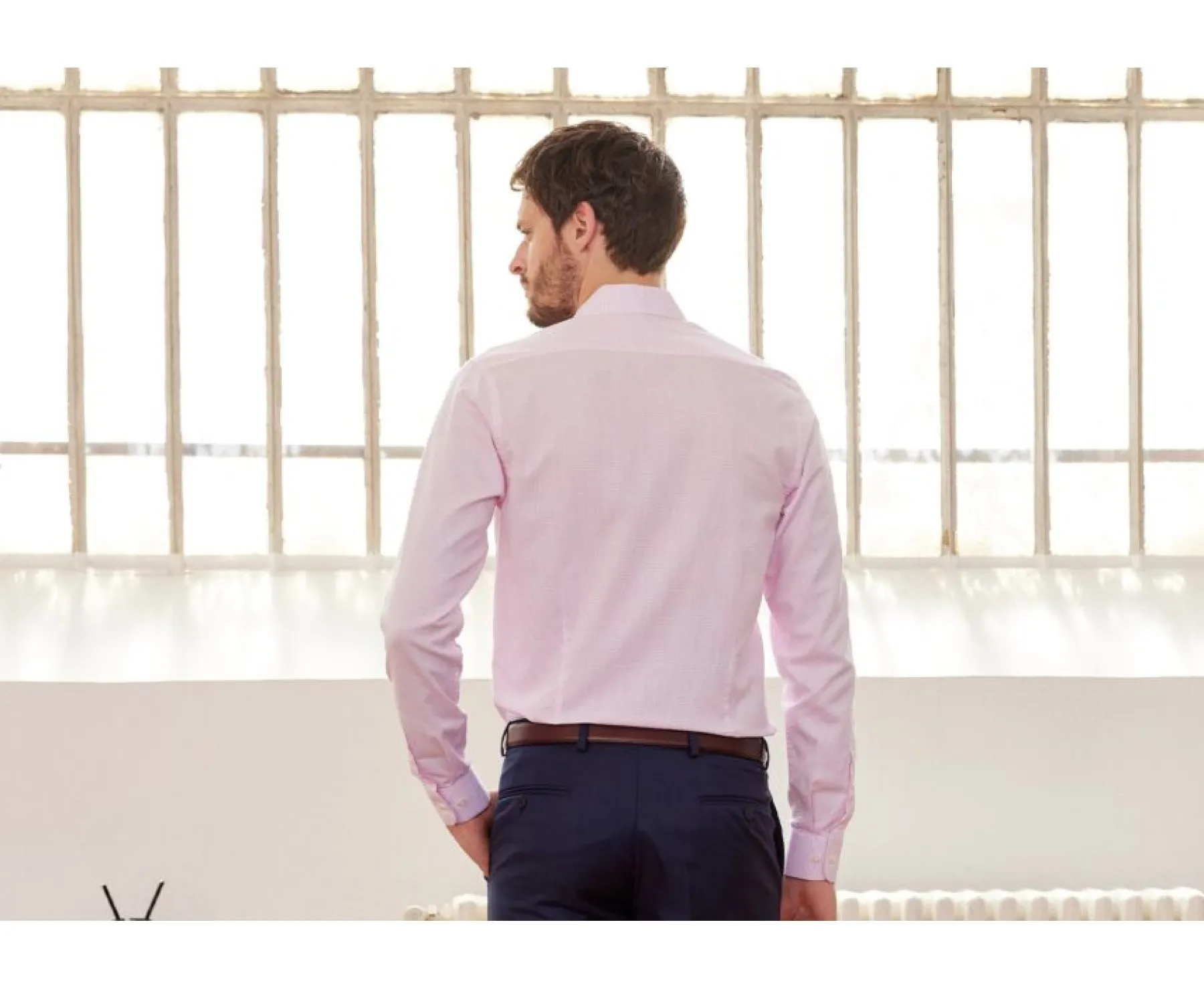 Shirts Bexley | White With Light Pink Check Men'S Twill Shirt - Martinien | White And Light Pink